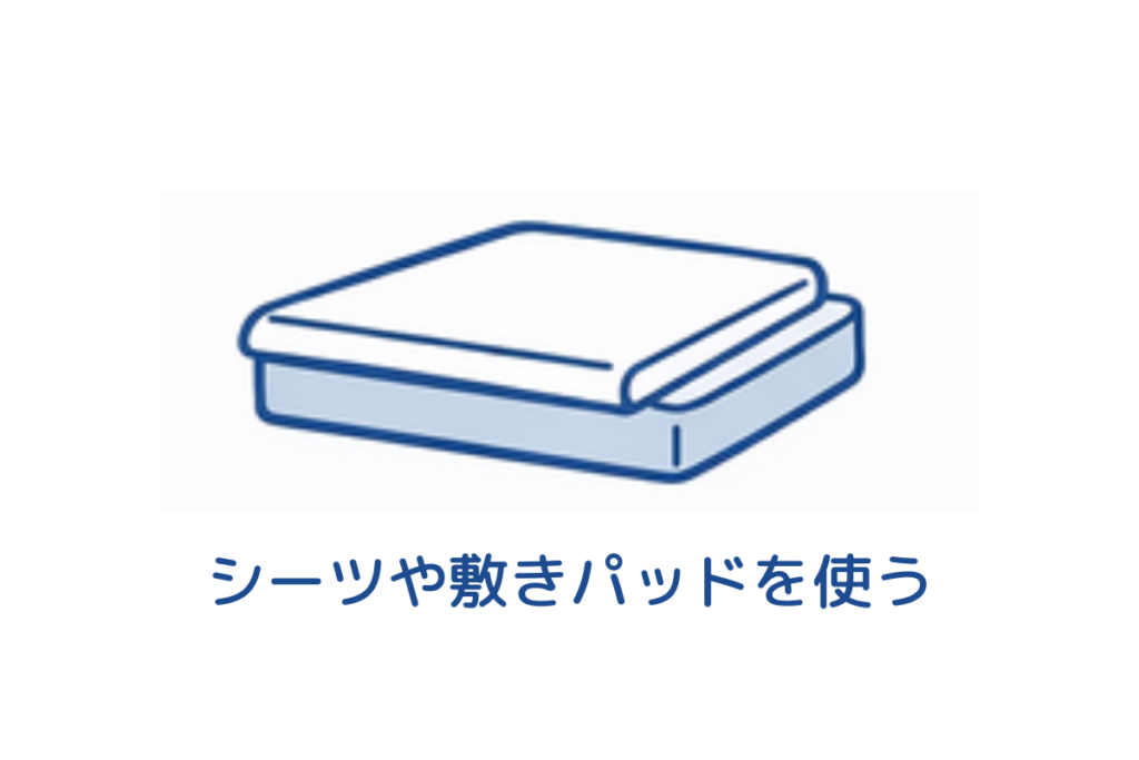 NELLマットレスにシーツや敷きパッドを使う説明図